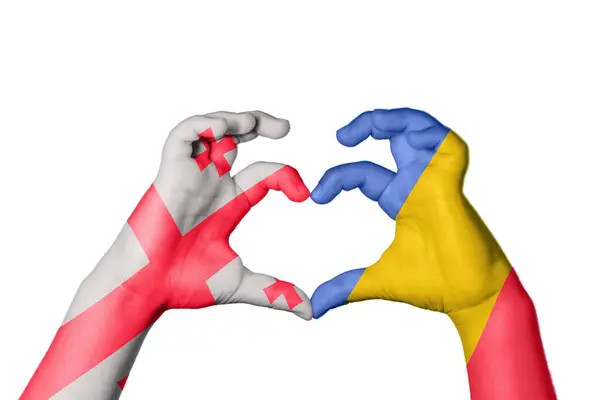 Georgia Romania Heart Hand Gesture Making Heart Clipping Path — Stock Photo, Image