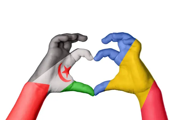 Sahrawi Arab Democratic Republic Romania Heart Hand Gesture Making Heart — 图库照片