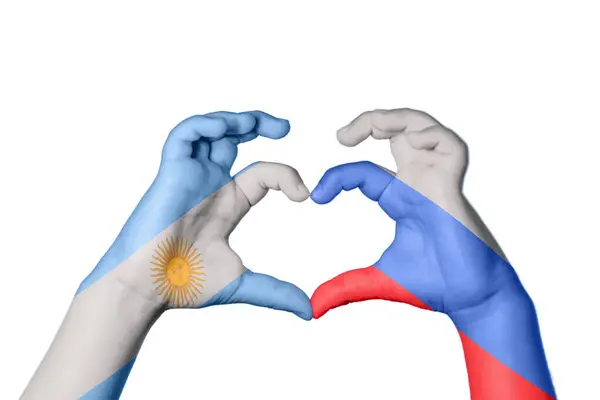 Argentina Russia Heart Hand Gesture Making Heart Clipping Path — Stock Photo, Image