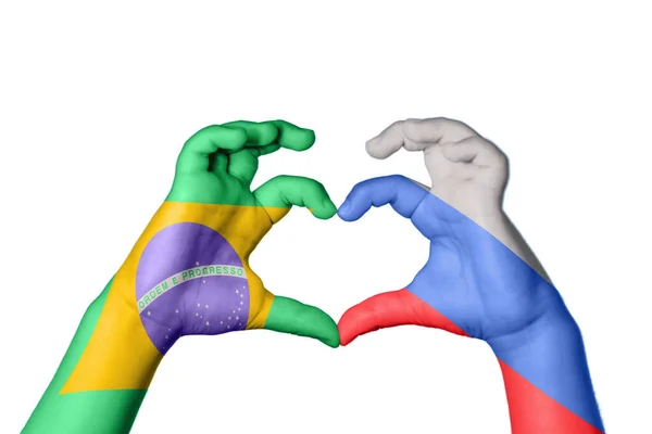 Brazylia Rosja Serce Ręczny Gest Serca Ścieżka Klipu — Zdjęcie stockowe