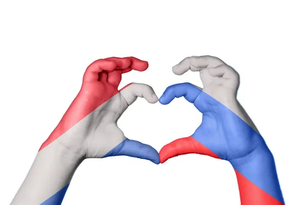 Nederländerna Ryssland Hjärta Hand Gest Att Göra Hjärta Klippning Väg — Stockfoto