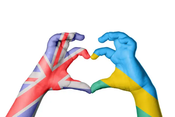 Reino Unido Ruanda Coração Mão Gesto Fazendo Coração Clipping Path — Fotografia de Stock