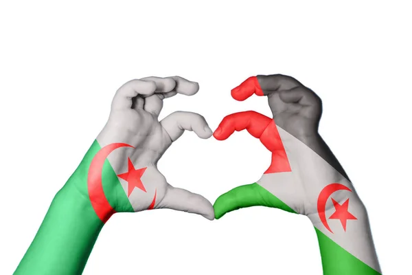アルジェリア サハラウィ アラブ民主共和国心臓 ハンドジェスチャー作り心臓 クリッピングパス — ストック写真