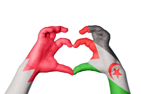 Bahrain Sahrawi Arab Democratic Republic Heart Hand Gesture Making Heart — Stock Photo, Image