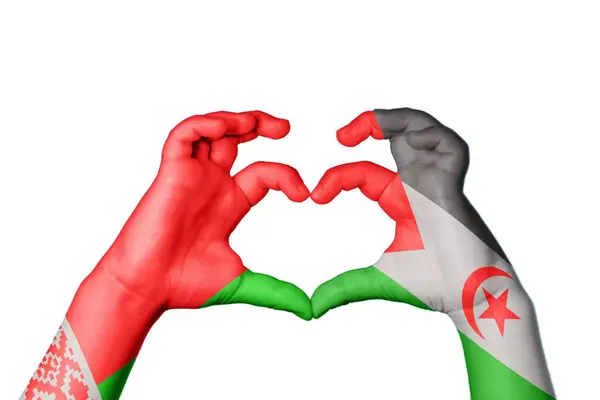 Belarus Sahrawi Arab Democratic Republic Heart Hand Gesture Making Heart — Stock Photo, Image