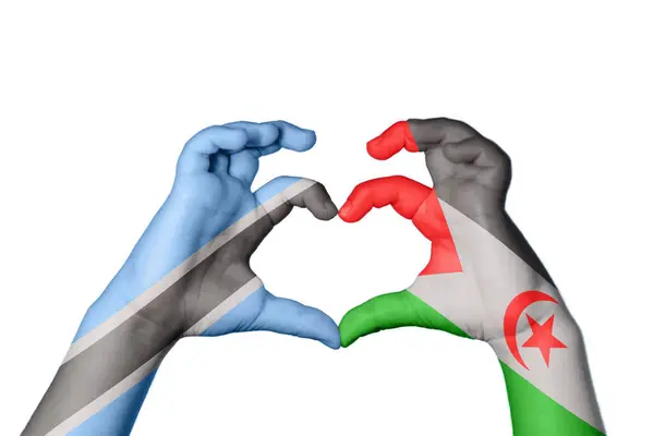 Botswana Sahrawi Arab Democratic Republic Heart Hand Gesture Making Heart — Stock Photo, Image