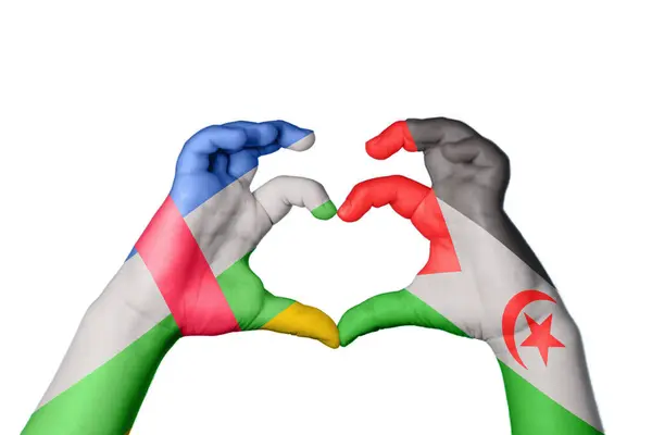 Κεντροαφρικανική Δημοκρατία Sahrawi Αραβική Λαϊκή Δημοκρατία Καρδιά Χέρι Χειρονομία Καθιστώντας — Φωτογραφία Αρχείου