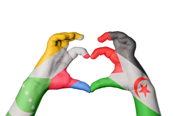 Κομόρες Sahrawi Αραβική Λαϊκή Δημοκρατία Καρδιά Χέρι Χειρονομία Κάνοντας Καρδιά — Φωτογραφία Αρχείου