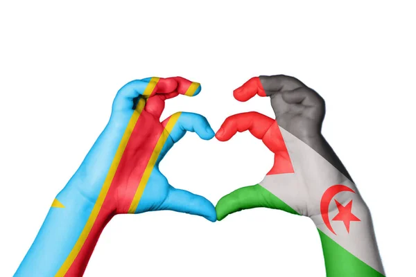 Democratic Republic Congo Sahrawi Arab Democratic Republic Heart Hand Gesture — Stock Photo, Image