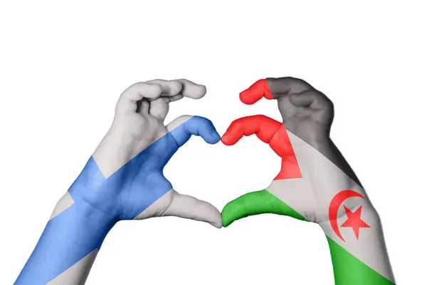 Finland Sahrawi Arab Democratic Republic Heart Hand Gesture Making Heart — Stock Photo, Image