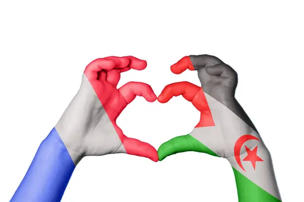 France Sahrawi Arab Democratic Republic Heart Hand Gesture Making Heart — Stock Photo, Image