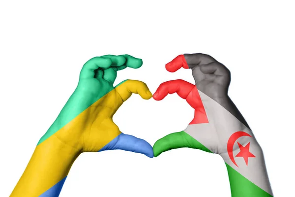 Gabon Sahrawi Arab Democratic Republic Heart Hand Gesture Making Heart — Stock Photo, Image