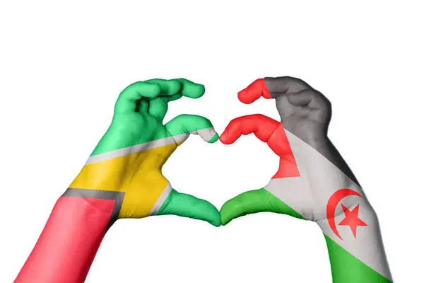 Guyana Sahrawi Arab Democratic Republic Heart Hand Gesture Making Heart — Stock Photo, Image