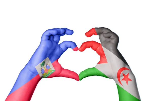 Haiti Sahrawi Arab Democratic Republic Heart Hand Gesture Making Heart — Stock Photo, Image