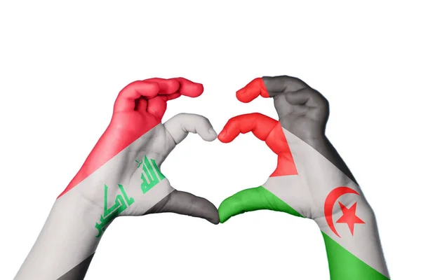 Iraq Sahrawi Arab Democratic Republic Heart Hand Gesture Making Heart — Stock Photo, Image