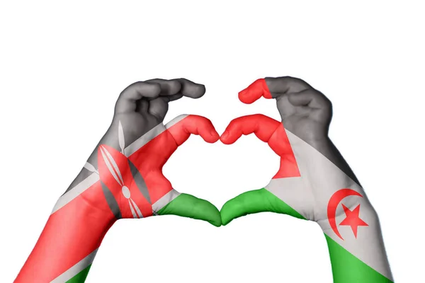 ケニア サハラウィ アラブ民主共和国心臓 ハンドジェスチャー作り心臓 クリッピングパス — ストック写真