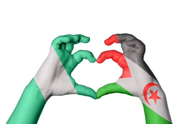 Nigeria Sahrawi Arab Democratic Republic Heart Hand Gesture Making Heart — Stock Photo, Image