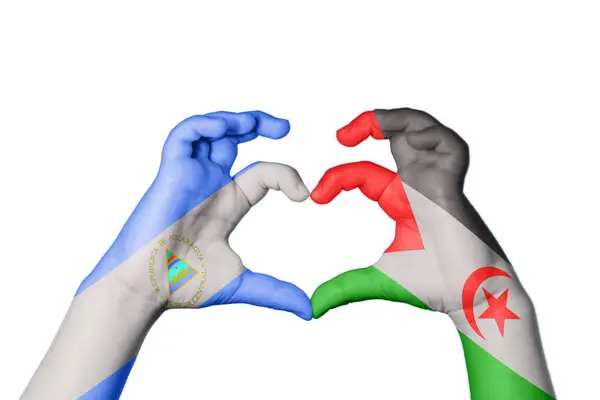 Nicaragua Sahrawi Arab Democratic Republic Heart Hand Gesture Making Heart — Stock Photo, Image