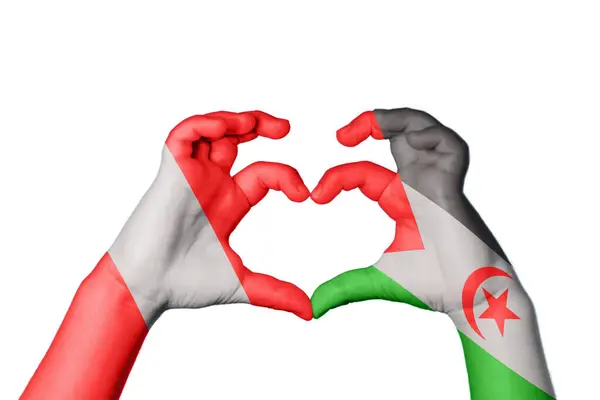 Peru Sahrawi Arab Democratic Republic Heart Hand Gesture Making Heart — Stock Photo, Image
