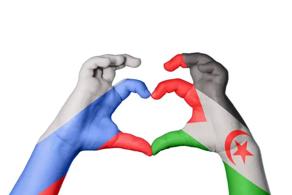 Russia Sahrawi Arab Democratic Republic Heart Hand Gesture Making Heart — Stock Photo, Image