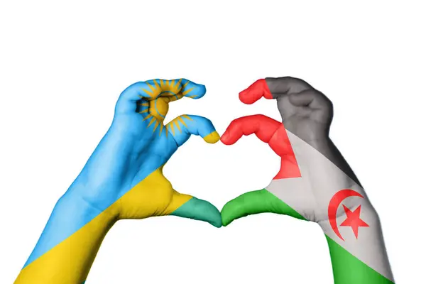 Rwanda Sahrawi Arab Democratic Republic Heart Hand Gesture Making Heart — Stock Photo, Image