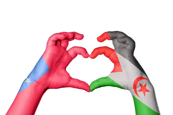 Samoa Sahrawi Arab Democratic Republic Heart Hand Gesture Making Heart — Stock Photo, Image