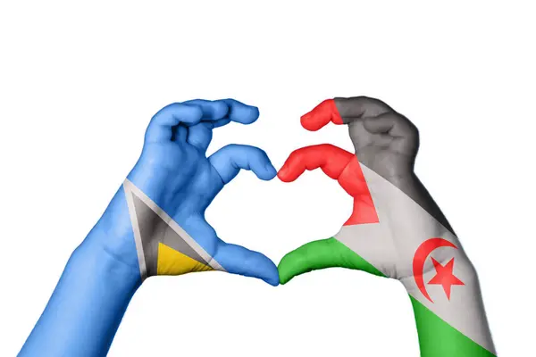Saint Lucia Sahrawi Arab Democratic Republic Heart Hand Gesture Making — Stock Photo, Image