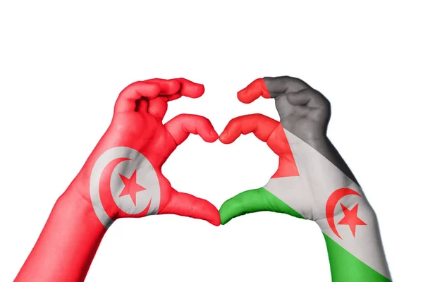 チュニジア サハラウィ アラブ民主共和国心臓 ハンドジェスチャー作り心臓 クリッピングパス — ストック写真