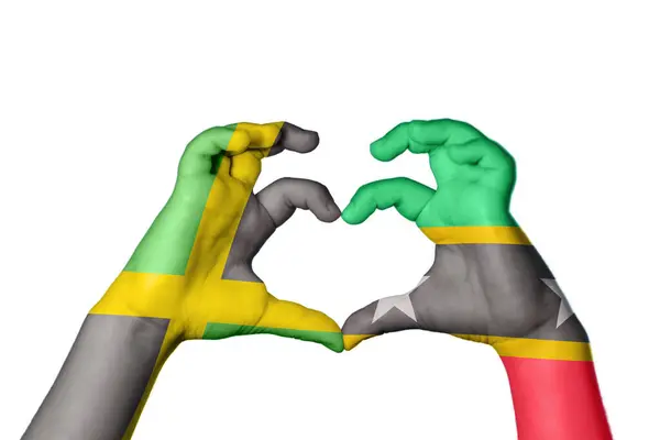 Jamaica Saint Kitts Nevis Heart Hand Gesture Making Heart Clipping — Stock Photo, Image