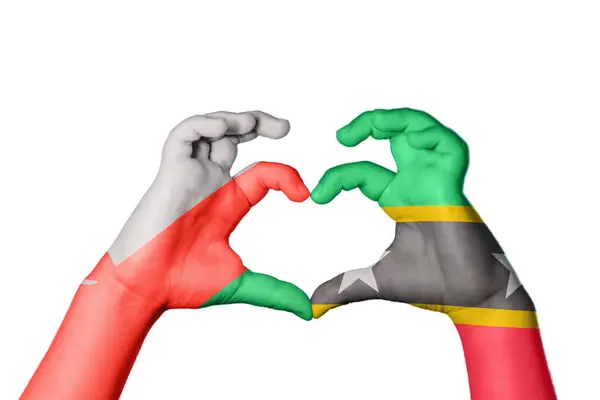 Oman Saint Kitts Nevis Heart Ręczny Gest Serca Ścieżka Przecinania — Zdjęcie stockowe