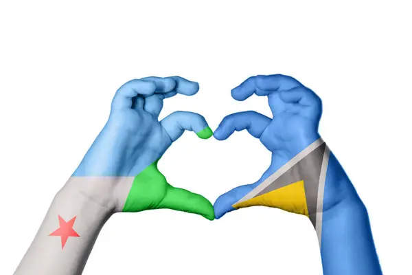 Djibouti Saint Lucia Heart Hand Gesture Making Heart Clipping Path — Stock Photo, Image