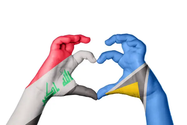 Iraq Saint Lucia Heart Hand Gesture Making Heart Clipping Path — Stock Photo, Image