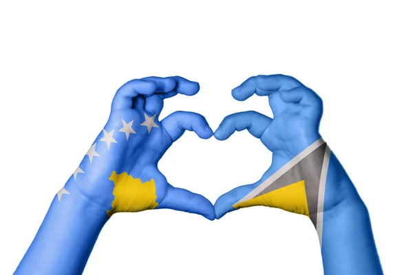 Kosovo Saint Lucia Heart Ruční Gesto Srdce Ořezávání Stezka — Stock fotografie