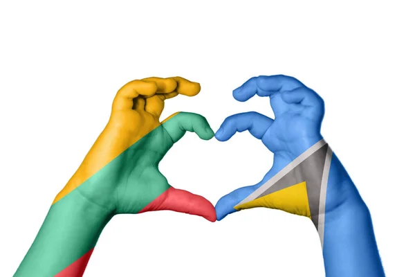 Lithuania Saint Lucia Heart Hand Gesture Making Heart Clipping Path — Stock Photo, Image
