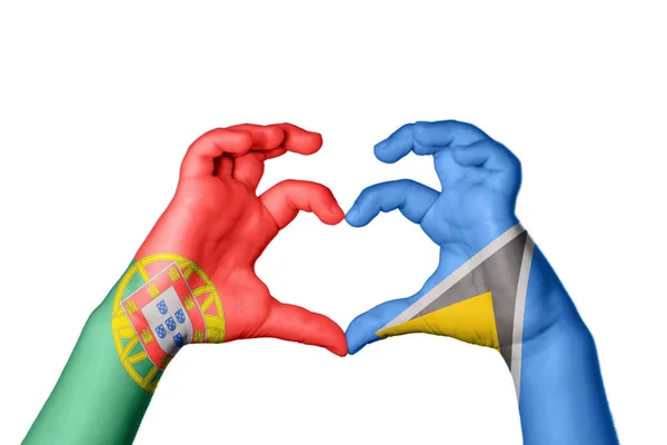 Portugal Saint Lucia Heart Hand Gesture Making Heart Clipping Path — Stock Photo, Image