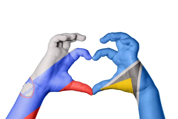 Slovenia Saint Lucia Heart Hand Gesture Making Heart Clipping Path — Stock Photo, Image