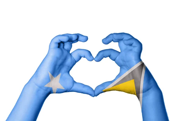 Szomália Saint Lucia Szív Kéz Gesztus Készítés Szív Vágás — Stock Fotó
