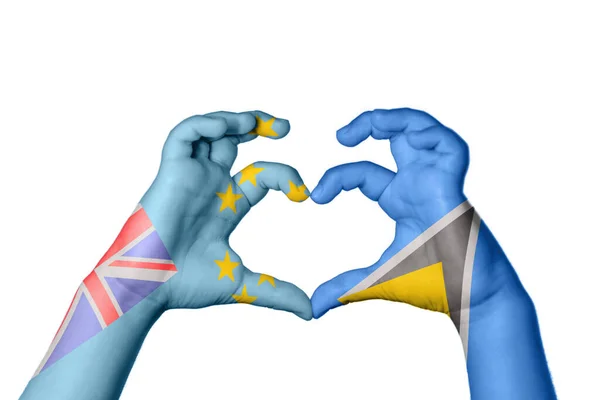 Tuvalu Saint Lucia Heart Ręczny Gest Serca Ścieżka Klipu — Zdjęcie stockowe