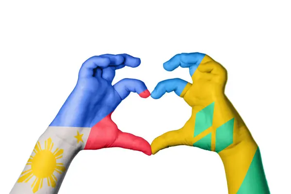 Philippines Saint Vincent Grenadines Heart Hand Gesture Making Heart Clipping — Stock Photo, Image