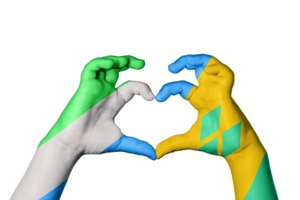 Sierra Leone Saint Vincent Grenadines Heart Hand Gesture Making Heart — Stock Photo, Image