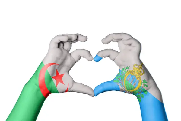 Algeria San Marino Heart Hand Gesture Making Heart Clipping Path — Stock Photo, Image