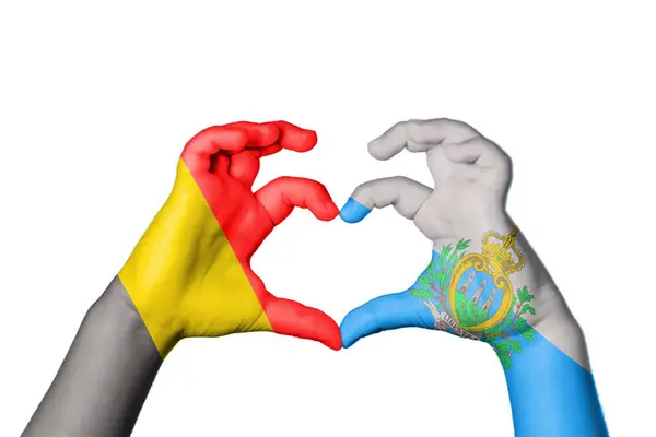 Belgium San Marino Heart Hand Gesture Making Heart Clipping Path — Stock Photo, Image