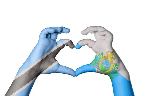 Botswana San Marino Heart Hand Gesture Making Heart Clipping Path — Stock Photo, Image