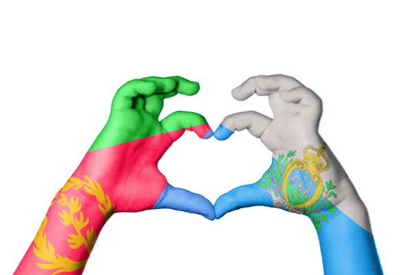 Eritrea San Marino Szív Kéz Gesztus Készítés Szív Nyírás — Stock Fotó