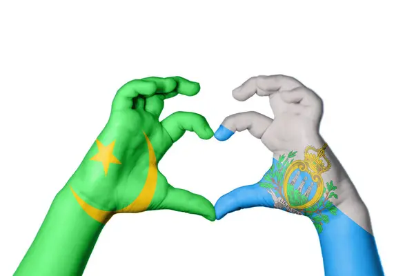 Mauritania San Marino Heart Hand Gesture Making Heart Clipping Path — Stock Photo, Image