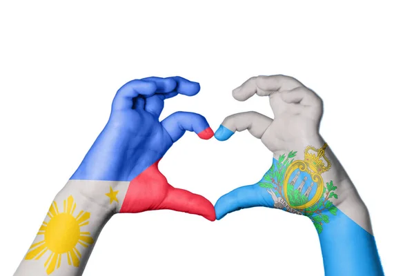 Filippijnen San Marino Hart Hand Gebaar Maken Hart Knippen Pad — Stockfoto