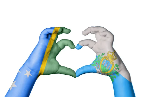 所罗门群岛圣马力诺心脏 手举着手制造心脏 开辟道路 — 图库照片