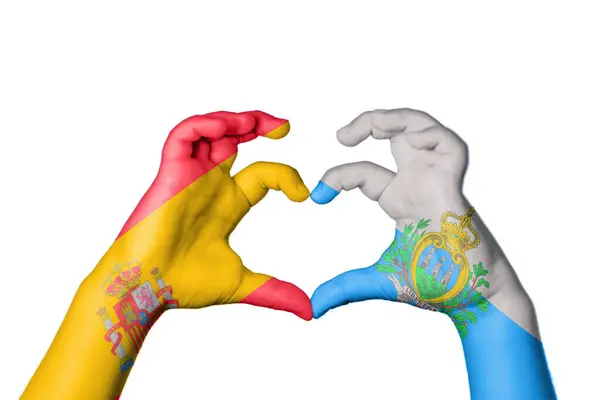 Spain San Marino Heart Hand Gesture Making Heart Clipping Path — Stock Photo, Image