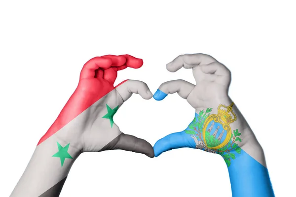 Syria San Marino Heart Hand Gesture Making Heart Clipping Path — Stock Photo, Image
