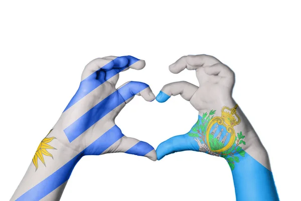 Ουρουγουάη Σαν Μαρίνο Καρδιά Χειρονομία Χέρι Κάνοντας Καρδιά Ψαλιδίζοντας Διαδρομή — Φωτογραφία Αρχείου